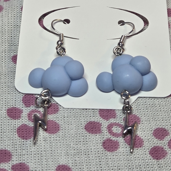 Blue Storm Cloud Earrings with Lightning Charm - Picture 2 of 2